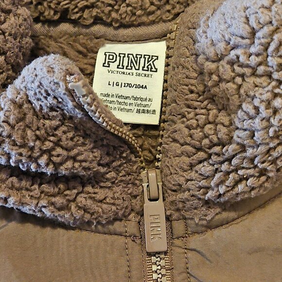 Victorias Secret Sherpa Pullover Sweater Womens L Brown Teddy 1/2 Zip Jacket - Picture 6 of 10